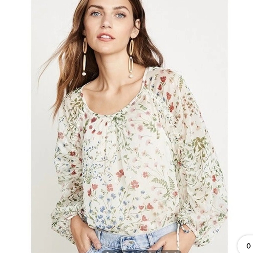 Joie Neema Ruched Floral Drawstring Georgette Blouse Top S
